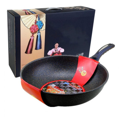  Chảo Chống Dính Sâu Lòng, Chảo Vân Đá Có Nắp Kính, Dùng Được Các Loại Bếp Tặng Kèm Muỗi Gỗ