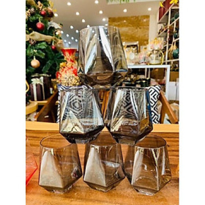 Bộ 6 ly thủy tinh chịu nhiệt cao cấp dùng uống nước hoặc rượu tây vân kim cương ghi