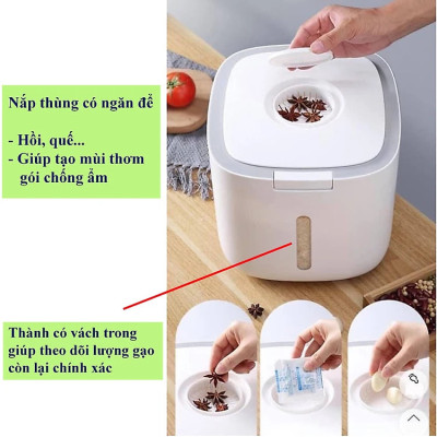 Thùng Đựng Gạo Cao Cấp MINI RICE BIN 5kg & 10kg - Thùng Đựng Gạo Nắp Đậy Thông Minh, Thiết Kế Hiện Đại & Đẹp Mắt, Chất Liệu ABS &PP An Toàn Chống Nước, Chống Ẩm Mốc, Mối Mọt - Hàng Nhập Khẩu