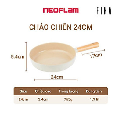 [Hàng chính hãng] Chảo chiên, cạn chống dính bếp từ Fika Neoflam 24cm. thành cao 5,4cm, dài 41cm (bao gồm cán), khối lượng 765g, phủ gốm chống dính cả trong, ngoài. Màu trắng ngà. Hàng có sẵn giao ngay.