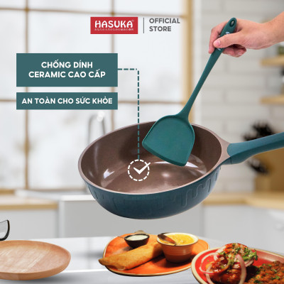 Chảo chống dính cao cấp HASUKA HSK-368CR- kèm xửng hấp inox, thiết kế cách điệu sang trọng, dùng được trên mọi loại bếp
