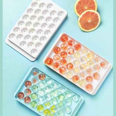 Khuôn Làm Đá, Khay Đá Bi Tròn, Vỉ Làm Thạch Rau Câu 33 Viên TRÒN Có Nắp Đậy Kín Nhựa Việt Nhật