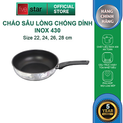 Chảo chống dính bếp từ sâu lòng cao cấp Fivestar 24cm - 26cm - 28cm , tặng 1 sạn dừa