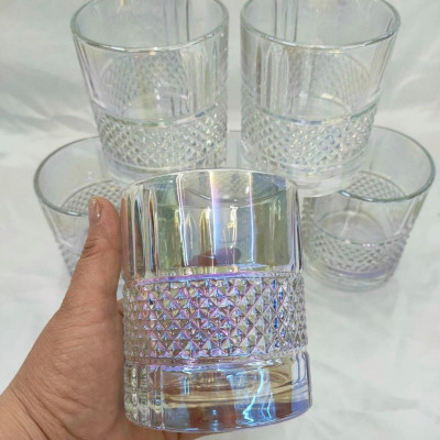Bộ 6 cố thủy tinh uống nước vân kim cương hạt vân hạt màu ánh trai