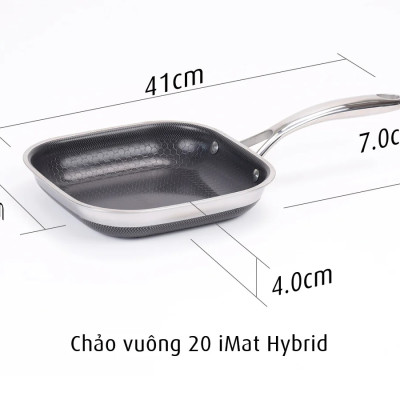 [Hàng chính hãng-iMat hybrid inox] Chảo chiên vuông iMat Hybrid 20cm chống dính gốm Ceramic đen