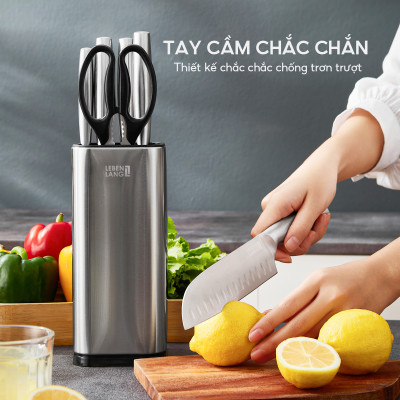 Bộ dao kéo 5 món Lebenlang LBL1956 gồm 4 dao và kéo, chất liệu thép không gỉ, tay cầm chống trơn trượt - hàng chính hãng
