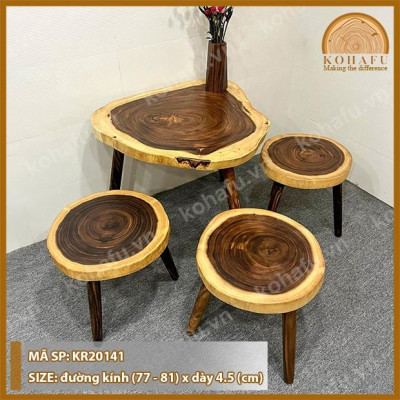MẶT BÀN TRÒN TỰ NHIÊN GỖ ME TÂY NGUYÊN TẤM KR20141