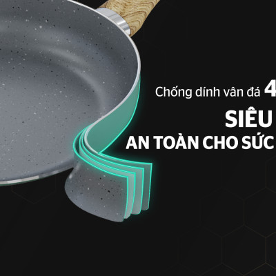 Chảo Sâu Chống Dính Vân Đá Sunhouse 22cm Clover CL22S - Hàng Chính Hãng