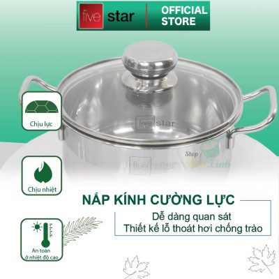 Nồi và chảo chống dính 3 đáy từ inox 430 FiveStar Standard nắp kính (16cm/20cm/24cm ) , dùng được mọi bếp