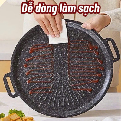 Chảo Vân Đá Nướng Không Dầu Chống Dính Size 34cm, Chảo Nướng Thịt BBQ Hàn Quốc Dùng Cho Mọi Loại Bếp - HÀNG CHÍNH HÃNG MINIIN