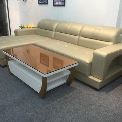 Sofa da góc L Tundo 2m5 x 1m6 tay vuông màu kem có thể chọn màu