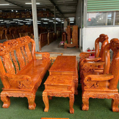 Bộ Ghế gỗ Đào Hương Đá tay 12 trạm tay rồng hoặc tay lân Juno Sofa