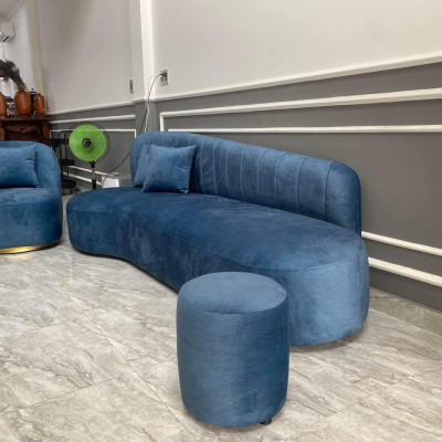Bộ sofa băng dài 2m Tundo kèm ghế đơn xoay và đôn tròn BOMBI 