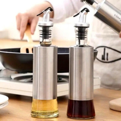 Bình Rót Gia Vị Dầu Ăn, Nước Mắm – Chai Thủy Tinh  200ML Bọc Inox Sang Trọng