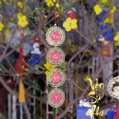 Combo 4 liễng treo Tết An Khang Thịnh Vượng, Vạn Sự Như Ý – Dây treo trang trí tết màu vàng,màu đỏ treo cây đào,trang trí cây mai