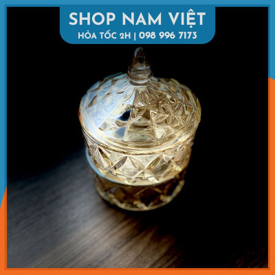 Hủ Mứt Thủy Tinh 2 Tầng Sang Trọng, Thố 2 Tầng Đựng Kẹo Mứt Tết