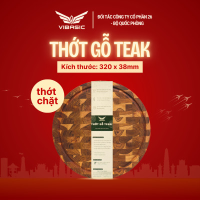 Thớt gỗ Teak Vibasic A80 phiên bản YÊU NƯỚC, thớt chặt ghép dựng block kích thước 320x38mm, khắc logo 80 năm 2/9