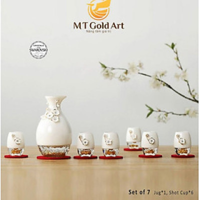 Bộ Bình Ly Sứ Pha lê Swarovski Đúc Vàng Lá hoạ tiết hoa mai MT Gold Art- Hàng chính hãng, trang trí nhà cửa, quà tặng dành cho sếp, đối tác, khách hàng.