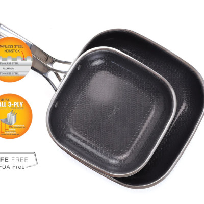 [Hàng chính hãng-iMat hybrid inox] Chảo chiên vuông iMat Hybrid 20cm chống dính gốm Ceramic đen