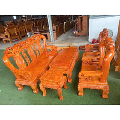 Bộ Ghế gỗ Đào Hương Đá tay 12 trạm tay rồng hoặc tay lân Juno Sofa