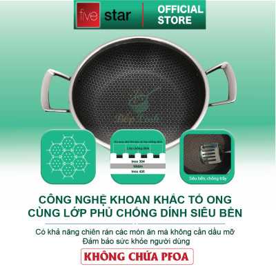 Chảo tổ ong chống dính 2 quai 3 lớp đáy liền inox 304  FiveStar Plush 24cm / 26cm /28cm  , tặng 1 sạn inox
