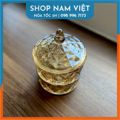 Hủ Mứt Thủy Tinh 2 Tầng Sang Trọng, Thố 2 Tầng Đựng Kẹo Mứt Tết