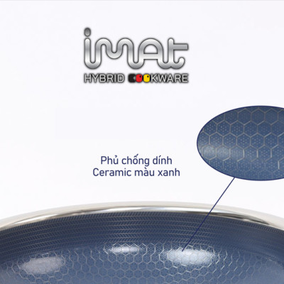[Hàng chính hãng] Chảo chiên/ rán iMAT Hybrid Blackcube chống dính Ceramic lòng xanh mới size 26cm