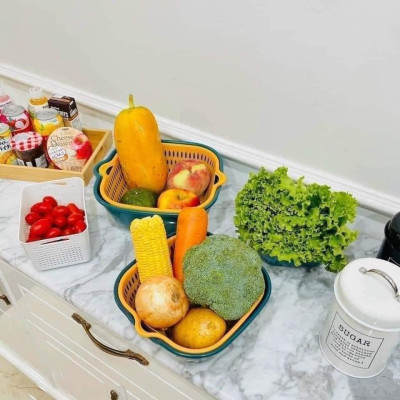 Bộ Thau Rổ 6 Món Rửa Rau Củ Quả Mới Cho Nhà Bếp Với 3 Kích Cỡ Chất Liệu Nhựa Cao Cấp PP + PET An Toàn - Đựng Đồ Đa Năng Mẫu