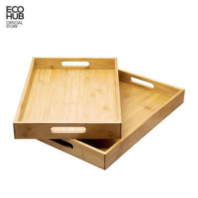 Khay gỗ Tre phục vụ chữ nhật có tay cầm, Nhiều Kích thước (Tre VN), Cứng cáp (Bamboo serving tray) | EH023