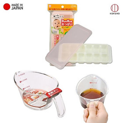 Combo khay trữ đồ ăn dặm cho bé Kokubo 12 ngăn + cốc đong đa năng 300ml - nội địa Nhật Bản