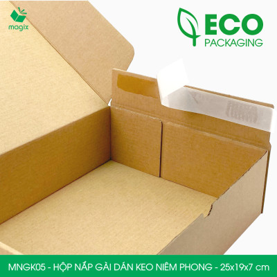 MNGK05 - 25x19x7cm - COMBO 60 HỘP CARTON NẮP GÀI HÔNG CÓ KEO NIÊM PHONG - THÙNG HỘP CARTON ĐÓNG HÀNG