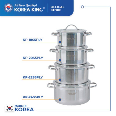 KP-24S5PLY Nồi inox 5 lớp đáy liền Korea King (Nồi, nắp đều bằng inox, đường kính 24cm, dung tích 5L)-Hàng chính hãng