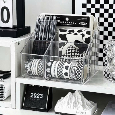 Ống Cắm Bút Trong Suốt 5 Ngăn Đựng Bút Cọ Trang Điểm Decor Bàn Học - Tiện Lợi, Sang Trọng - HÀNG CHÍNH HÃNG MINIIN