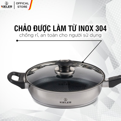 Chảo chống dính có nắp cao cấp KIELER đáy từ 24cm nấu nhanh, tiết kiệm điện, có 2 lớp chống dính Whitford RW1222-C24
