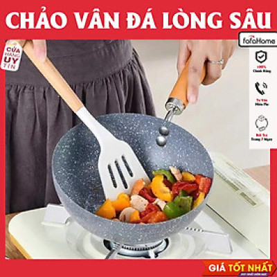 Chảo Vân Đá Sâu Lòng Chảo Ceramic Sâu lòng Size 20Cm Dùng Trên Mọi Loại Bếp Có Cán Gỗ Tiện Lợi