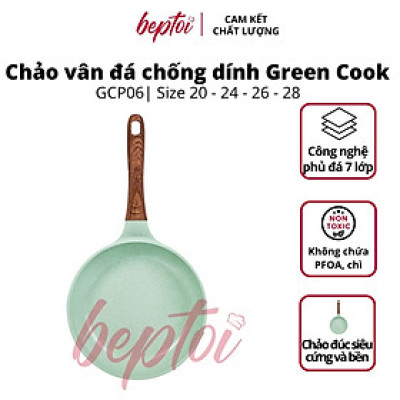 Chảo đúc đáy từ chống dính men đá ceramic xanh ngọc Green Cook GCP06 size 20-24-26-28 cm công nghệ Hàn Quốc