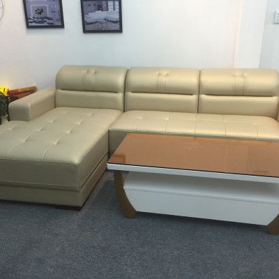 Sofa da góc L Tundo 2m5 x 1m6 tay vuông màu kem có thể chọn màu