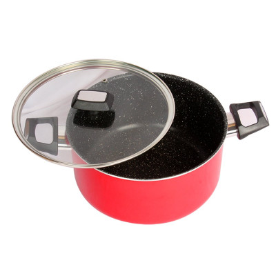 Combo 2 món cao cấp Hàn Quốc, nồi chống dính vân đá Kimscook, quai chống nóng, nắp kính cường lực viền inox size 20 cm và Chảo đúc chống dính Ecoramic Megastone cao cấp sâu lòng màu mận tím 28 cm, dùng bếp gas, hồng ngoại, ... Hàng chính hãng