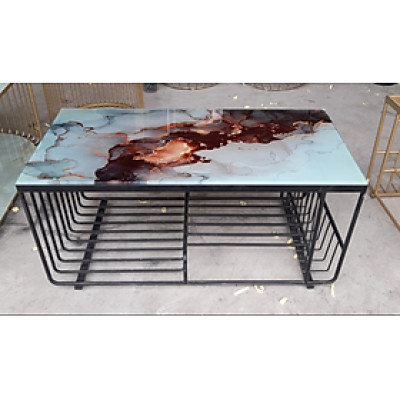 Bàn trà kim loại mặt kính Juno Sofa 50 x 100x 45 cm