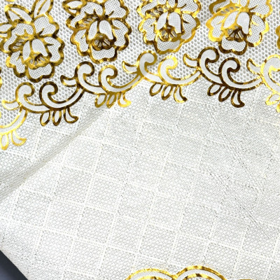 Khăn Trải Bàn WLG.751 tròn, đường kính 180 cm,  hoa văn phủ nhũ vàng, nhựa PVC dẻo, không thấm nước