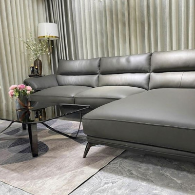 Sofa góc L da bò Italy Juno sofa màu xám – SFLCT27 dài 3m15 x 1m9 hàng cao cấp chuẩn da bò nhập khẩu Ý