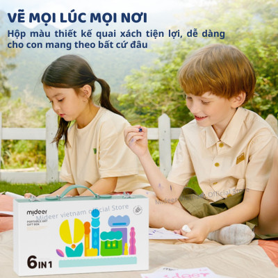 Bộ bút màu cho bé Mideer Portable Art Gift Box 6 in 1, hộp bút nghệ sĩ kèm kéo gọt bút keo dán
