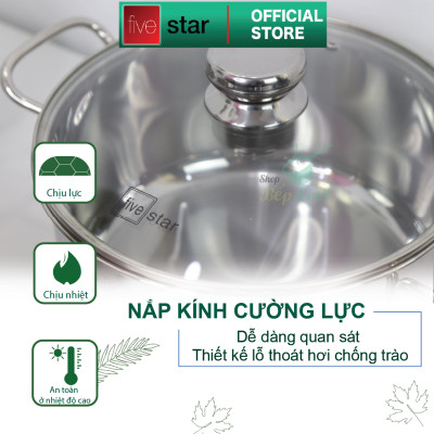 Bộ Nồi 5 Đáy Cao Cấp Bếp Từ Fivestar FSB55D001 Nắp Kính Inox 430 ( 1 quánh16cm x N18cm x N20cm x N24cm x C 24cm ) , tặng 1 vá canh