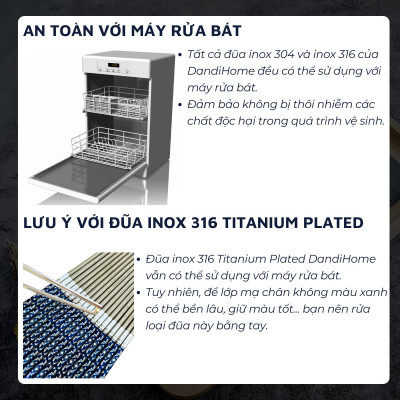 Bộ 10 đôi đũa inox 304 - 316 DandiHome 2020 chống trơn trượt, sang trọng, tinh tế