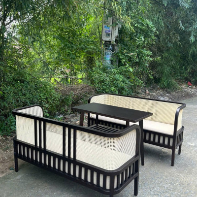 Bộ sofa Indochine Băng dài 1m5 x sâu 60 cm x cao 85 cm và 2 ghế đơn kèm bàn cao cấp Juno Sofa 