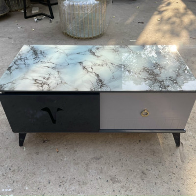 Bàn trà mặt kính Tundo mẫu mới 2023 kèm hộc kéo tiện lợi KT50x100x45cm