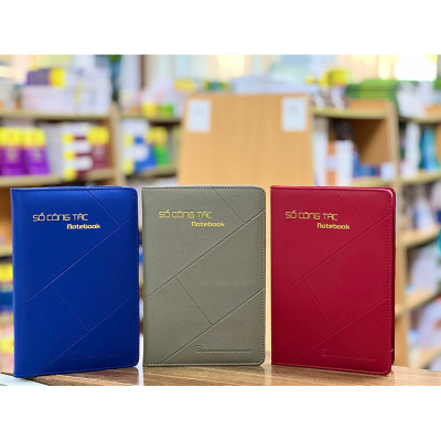 Sổ công tác bìa da (3 màu đỏ + xám + xanh)