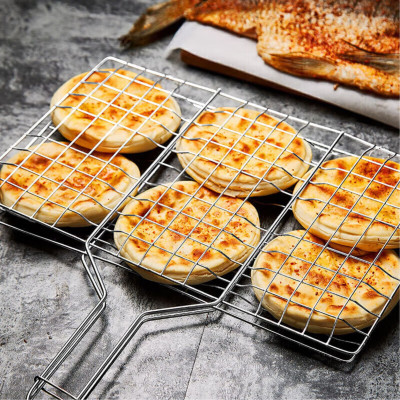 Kẹp nướng chữ nhật có tay cầm gỗ cách nhiệt, nướng cá, kẹp nướng, kẹp rau củ, nướng thịt