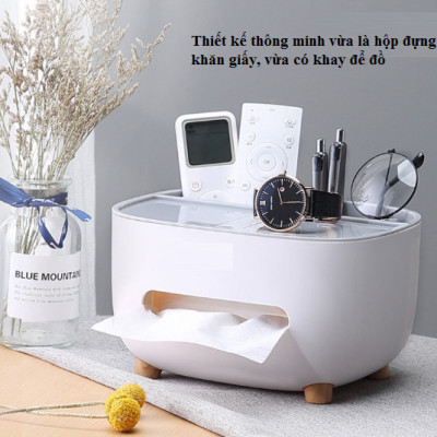 Hộp đựng khăn giấy, remote, điện thoại để bàn cao cấp, Kệ lưu trữ đồ dùng đa năng siêu tiện dụng