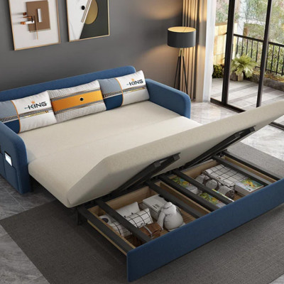 Sofa giường đa năng hộc kéo HGK-03 ngăn chứa đồ tiện dụng Tundo KT 1m8 phối trắng xanh